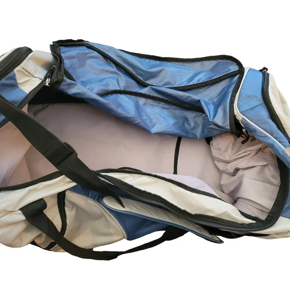 Timberland Large Blue & Grey Duffel Bag With Multiple Compartments Straps jj3643